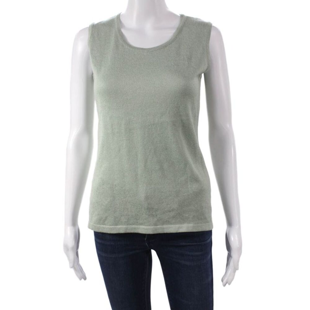 Jennifer Tyler Women Basic Viscose Green Sleeveless Tank Round Neck Size 44